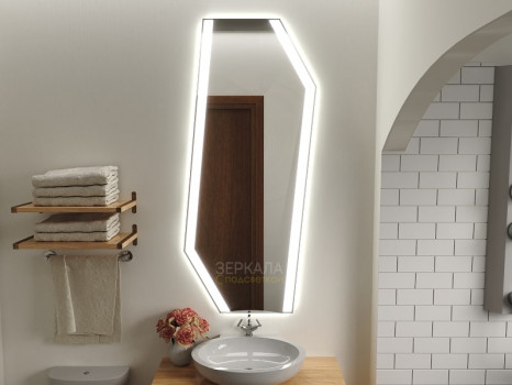 Зеркало в ванную комнату с подсветкой светодиодной лентой Спейс Лонг